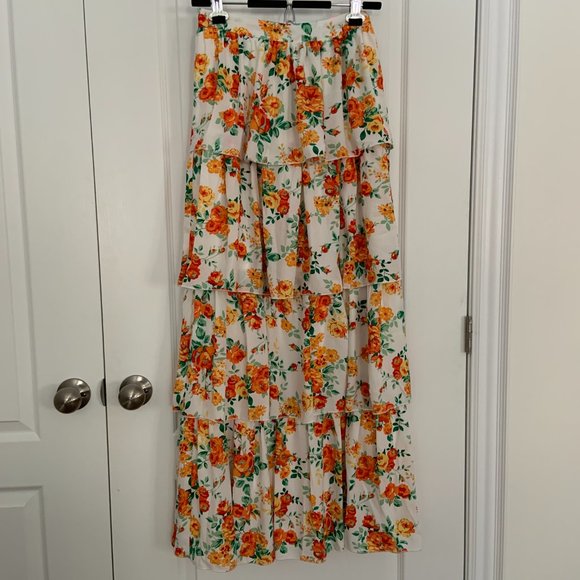 Wayf Floral Tiered Maxi Skirt Red Orange Romantic Feminine Size S - Picture 6 of 15